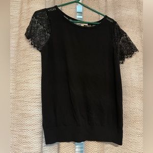 LOFT Black Lace Short Sleeve Sweater
